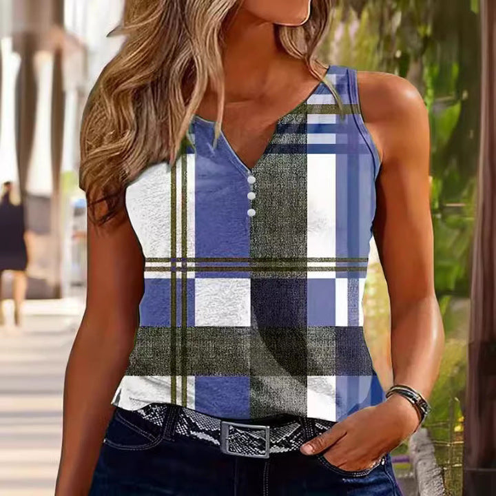 Women’s Tank Top – Fitted Silhouette – Breathable Blend – V-Neck – Button-Up Front