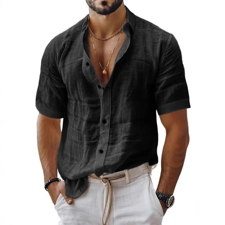 Men's Lapel Shirt – Breathable Blend – Relaxed Fit – Short Sleeve – Chest Pocket