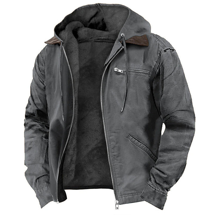 Men’s Hooded Jacket – Fleece Lined – Relaxed Fit – Zipper Front – Casual Outerwear