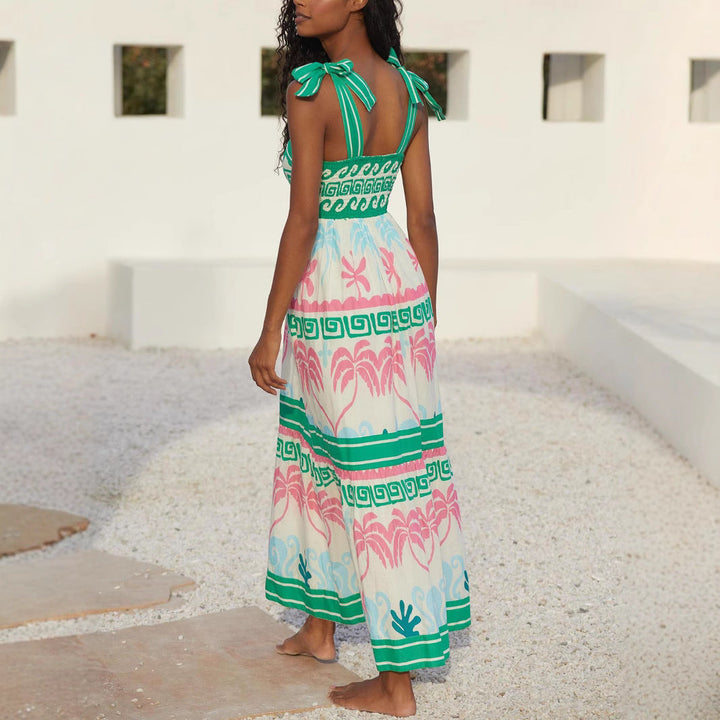 Women’s Maxi Dress - Sleeveless Square Neck - Relaxed Fit - Geometric Grecian Pattern