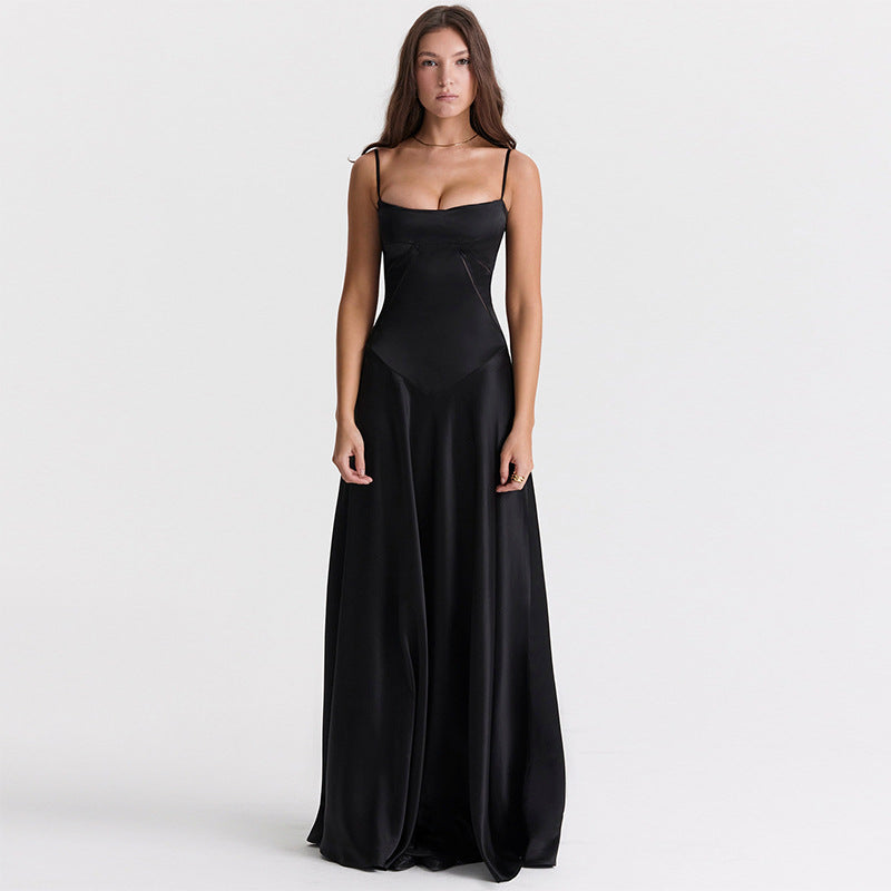 Women’s Evening Gown - Silk Feel - Cut-Out Waist - Spaghetti Strap Full-Length Dress