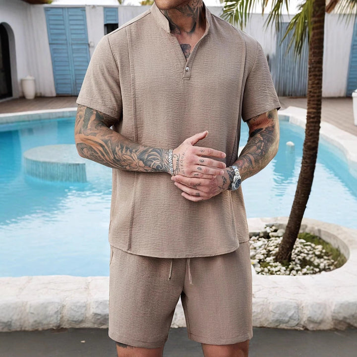 Men's Henley Shirt and Shorts Set - 100% Cotton - Relaxed Fit - Casual Lounge Wear