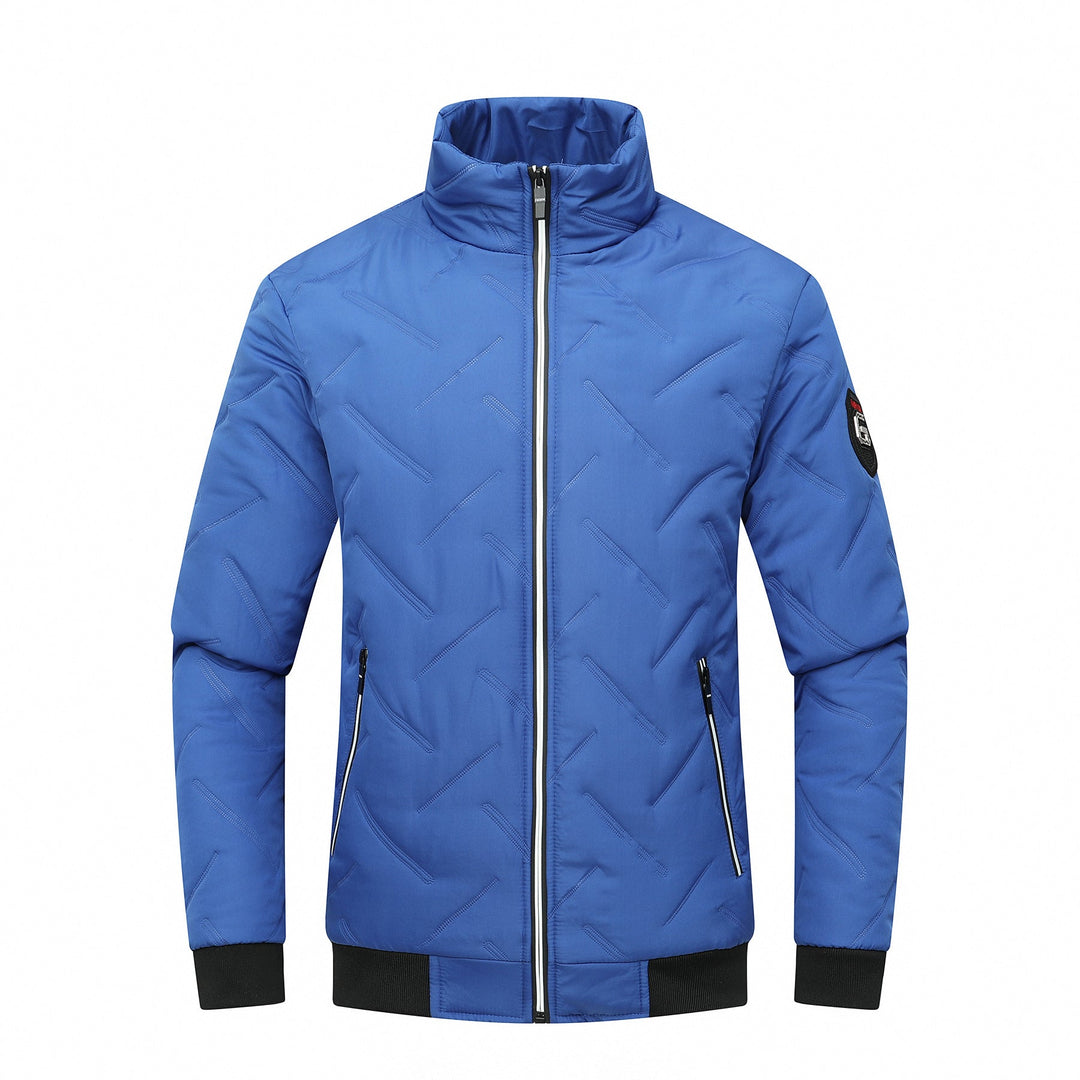 Men’s Quilted Jacket - Slim Fit - Stand Collar - Zippered Pockets - Ribbed Hem