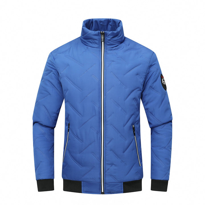 Men’s Quilted Jacket - Slim Fit - Stand Collar - Zippered Pockets - Ribbed Hem