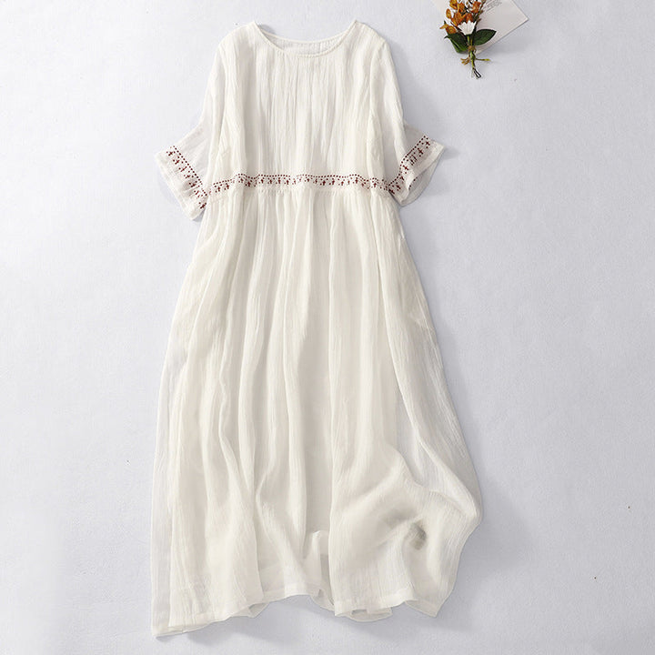 Women’s Maxi Dress – Soft Touch Fabric – Crocheted Lace Waist – Short Sleeve
