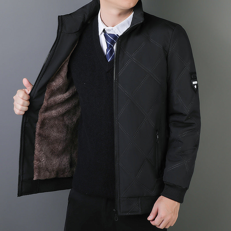 Men’s Quilted Jacket – Regular Fit – Stand Collar – Warm Lined – Zipper Front – Ribbed Trim