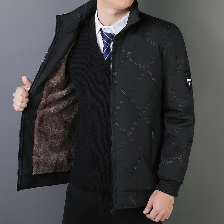 Men’s Quilted Jacket – Regular Fit – Stand Collar – Warm Lined – Zipper Front – Ribbed Trim