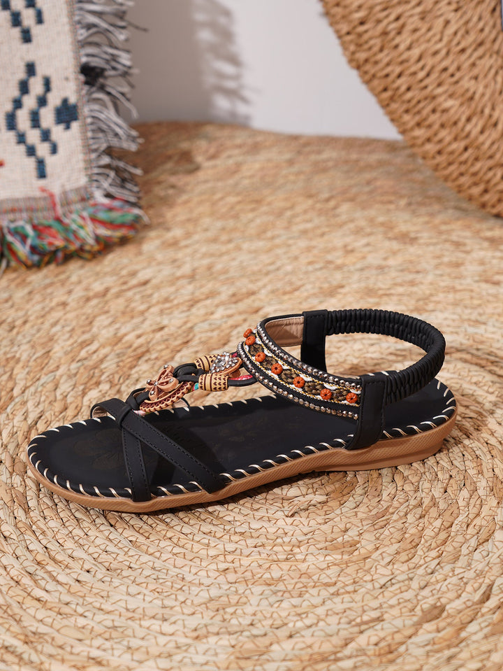 Women's Flat Sandals – Braided Strap – Rhinestone Embellished – Open Toe Casual Style