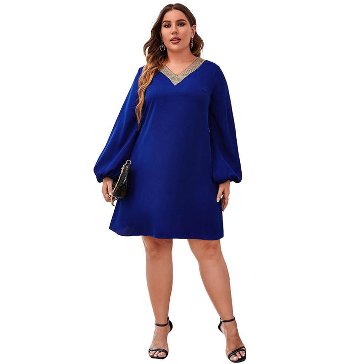 Women’s Mini Dress - Relaxed Fit - V-Neck - Ruffled Long Sleeves