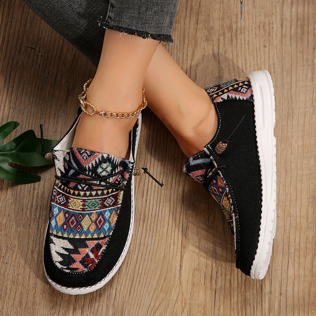 Women’s Slip-On Shoes - Woven Fabric - Floral Tapestry - Lightweight Casual Fit
