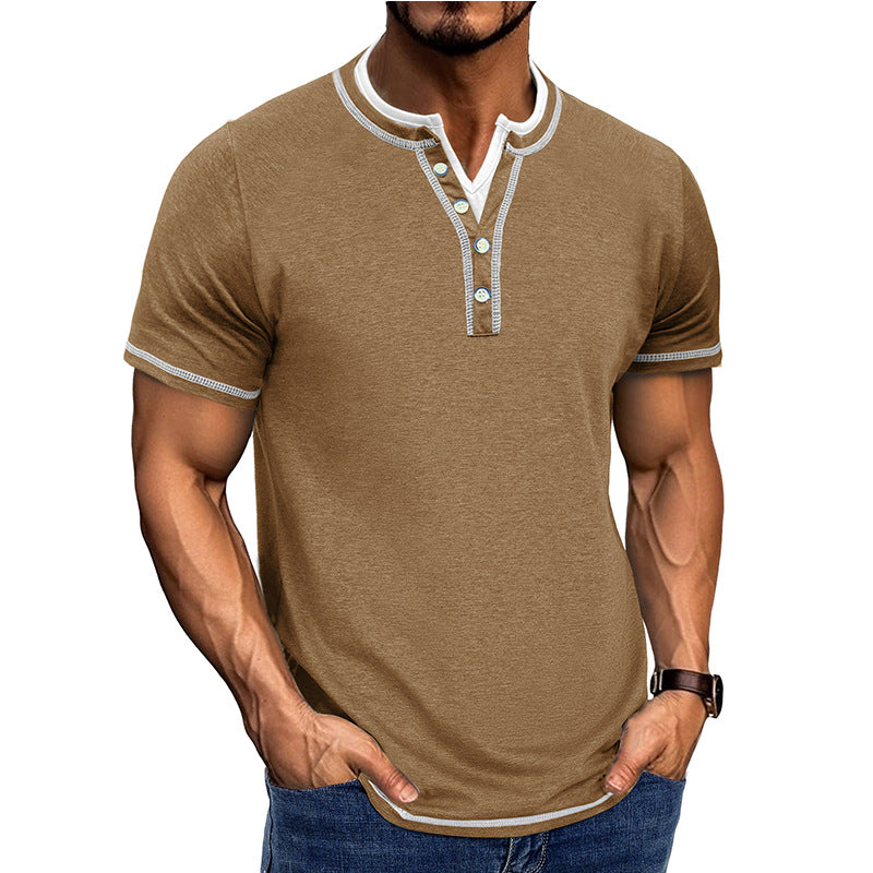 Men’s Henley Shirt – Cotton – Relaxed Fit – Short Sleeve – Button Placket Trim