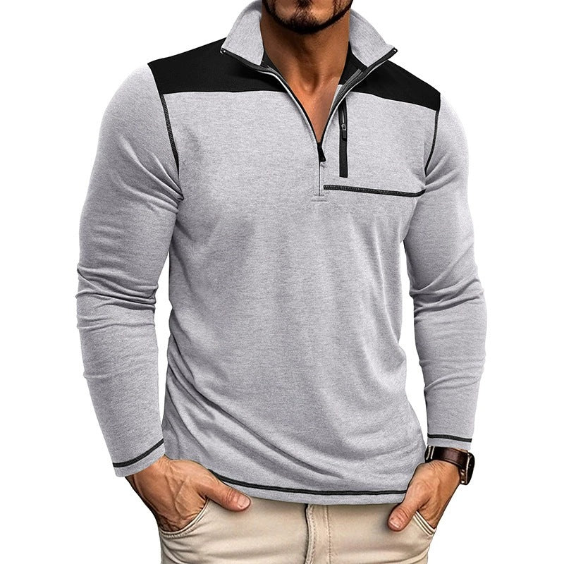 Men’s Pullover Shirt – Slim Fit – Soft Knit – Half Zip – Contrast Panel – Long Sleeve