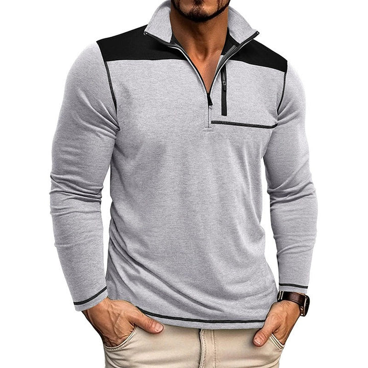 Men’s Pullover Shirt – Slim Fit – Soft Knit – Half Zip – Contrast Panel – Long Sleeve