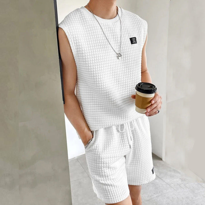 Men’s Sleeveless Lounge Set – Soft Waffle Knit – Relaxed Fit – Breathable Casual Wear