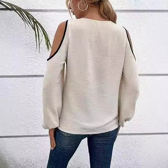 Women’s Pullover Top – Soft Knit – Relaxed Fit – Cold Shoulder – Asymmetrical Hem