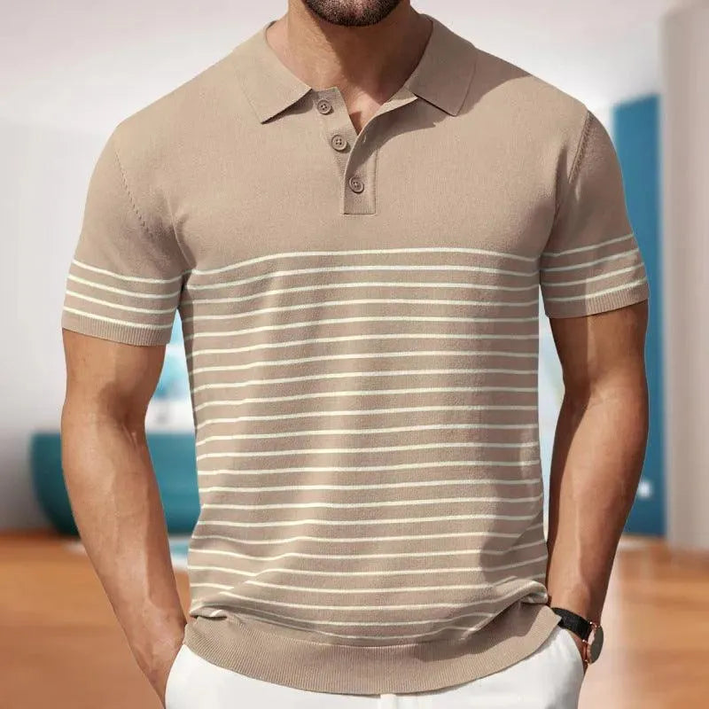 Men’s Polo Shirt – Soft Knit – Classic Fit – Short Sleeve – Striped Casual Style