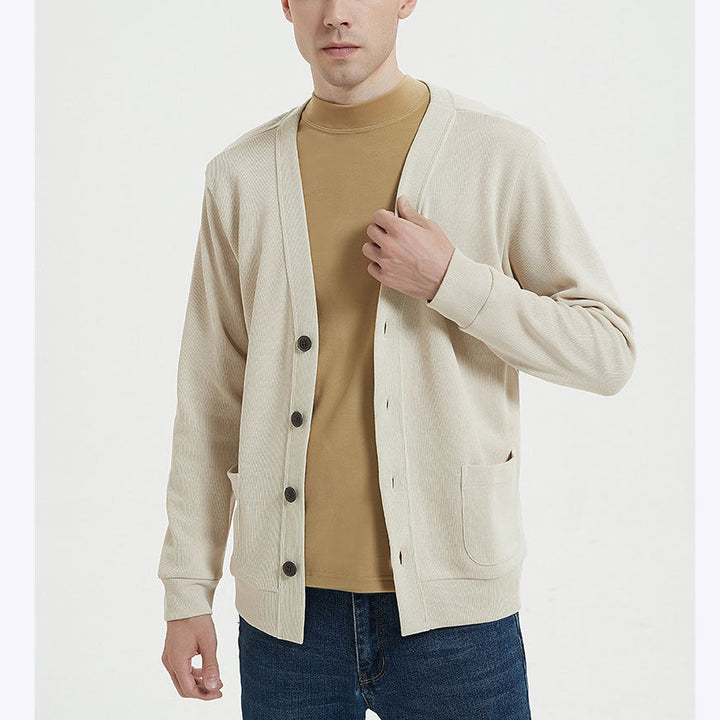 Men’s Cardigan – 100% Cotton Knit – Relaxed Fit – V-Neck – Button Front with Pockets