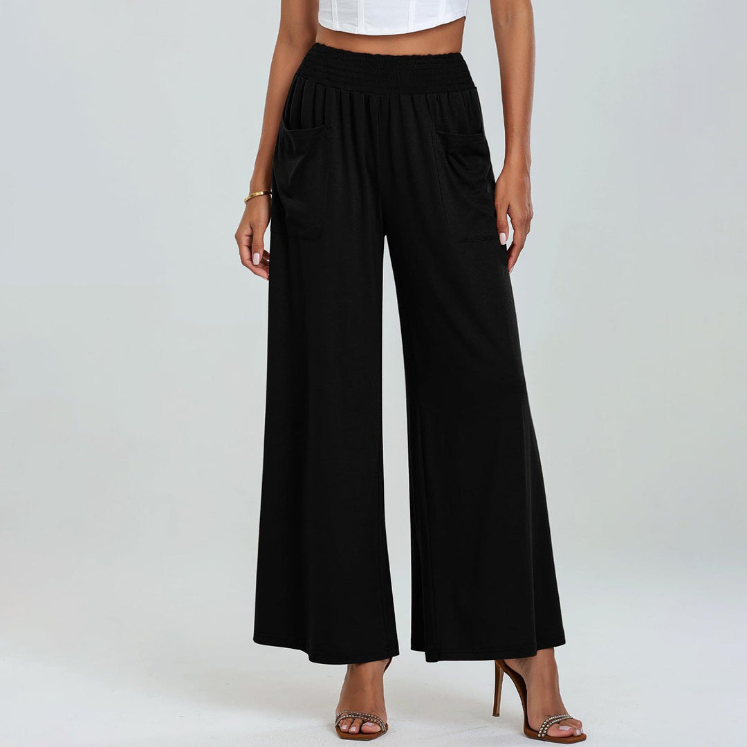Women's Wide-Leg Pants - Elastic Waistband - Full Length - Relaxed Fit - Front Pockets