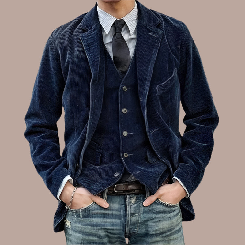 Men’s Blazer – Corduroy Fabric – Tailored Fit – Notched Lapel – 2-Button Closure