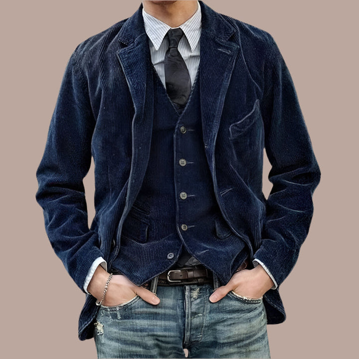 Men’s Blazer – Corduroy Fabric – Tailored Fit – Notched Lapel – 2-Button Closure