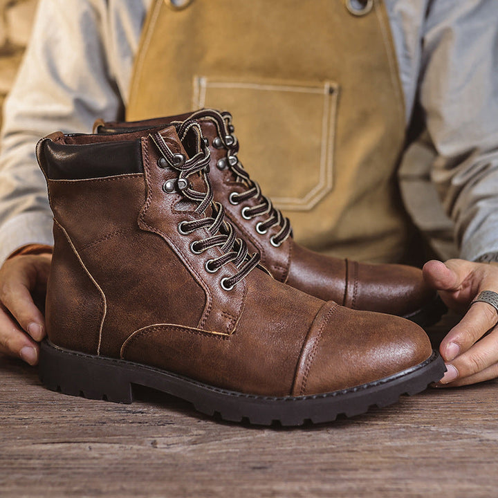 Men’s Ankle Boots - Leather Look - Lace-Up - Cushioned Support - Treaded Durable Sole