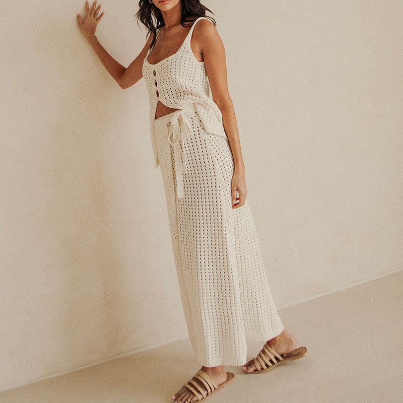 Women’s Two-Piece Set – Soft Knit Crop Top – Slit Maxi Skirt – Breathable Blend