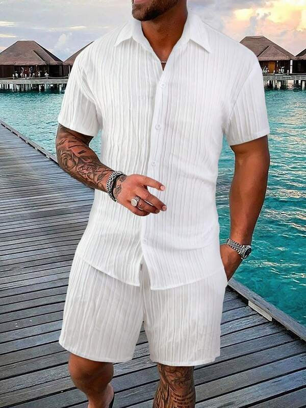 Men’s Shirt Set – Relaxed Fit – Cotton Blend – Short Sleeve – Button Down Casual Wear