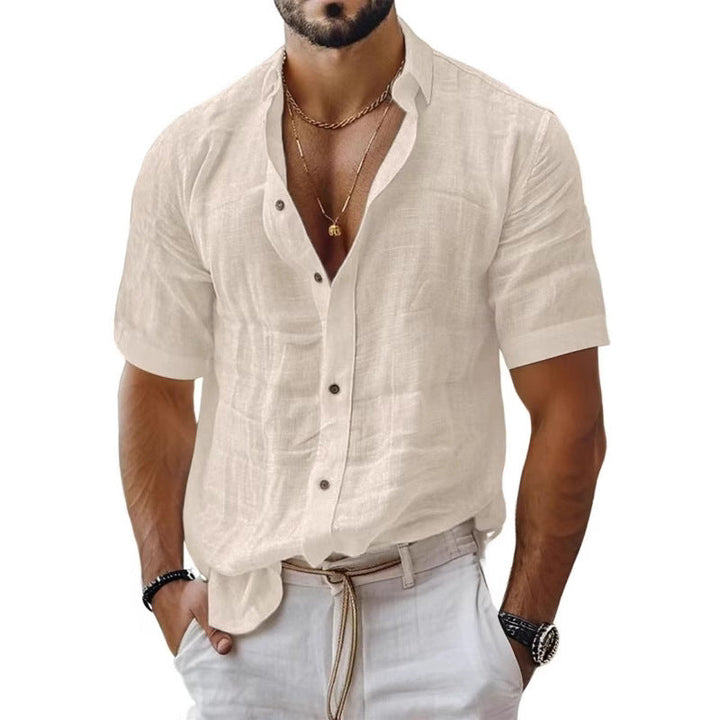 Men's Lapel Shirt – Breathable Blend – Relaxed Fit – Short Sleeve – Chest Pocket