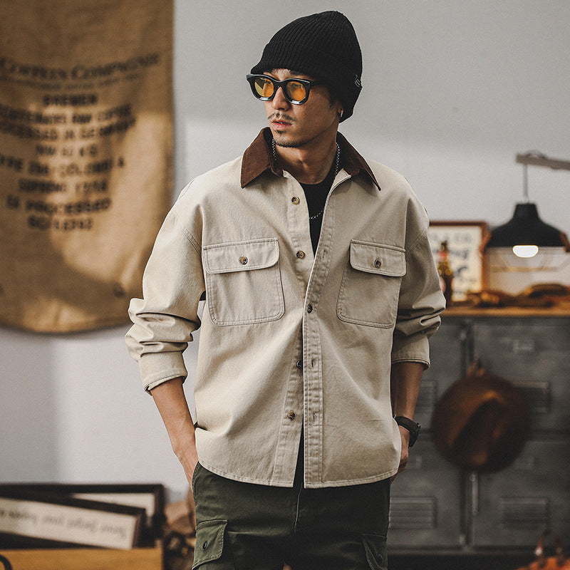 Men’s Workwear Jacket – Canvas Fabric – Loose Fit – Button Front – Utility Pockets
