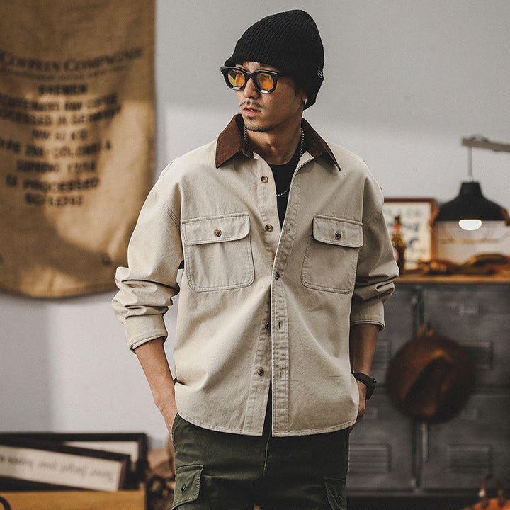 Men’s Workwear Jacket – Canvas Fabric – Loose Fit – Button Front – Utility Pockets