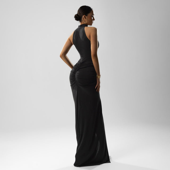 Women’s Bodycon Dress – Halter Neck – Ruched Stretch Fit – Sleeveless Elegant Wear