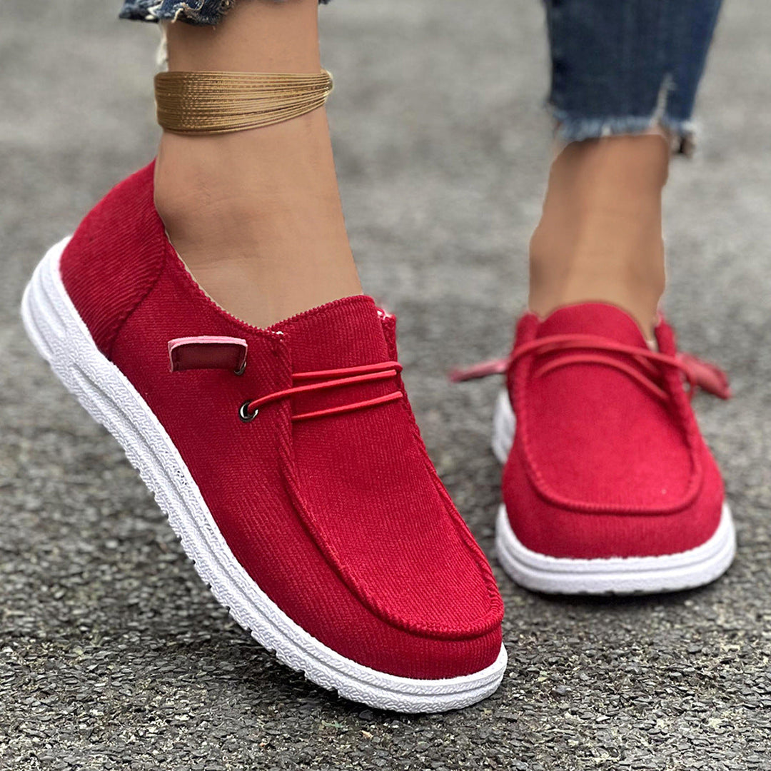 Women’s Loafers - Ribbed Fabric - Slip-On Design - Cushioned Sole - Casual Comfort