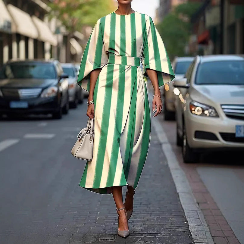 Women’s Midi Dress – Luxury Fabric – A-Line Fit – Kimono Sleeves – Floral Print