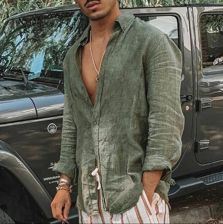 Men’s Button-Down Shirt – Natural Fibers – Relaxed Fit – Long Sleeve Casual Style