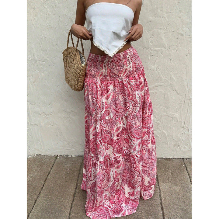 Women’s Maxi Skirt – Flowing Fit – Elastic Waist – Paisley Print – Lightweight Cotton