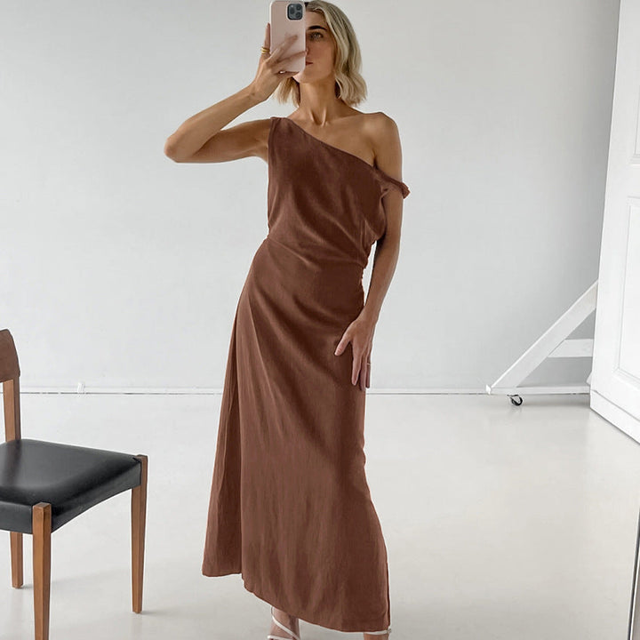 Women’s Maxi Dress – One-Shoulder – Asymmetrical Neckline – Flowy Elegant Silhouette