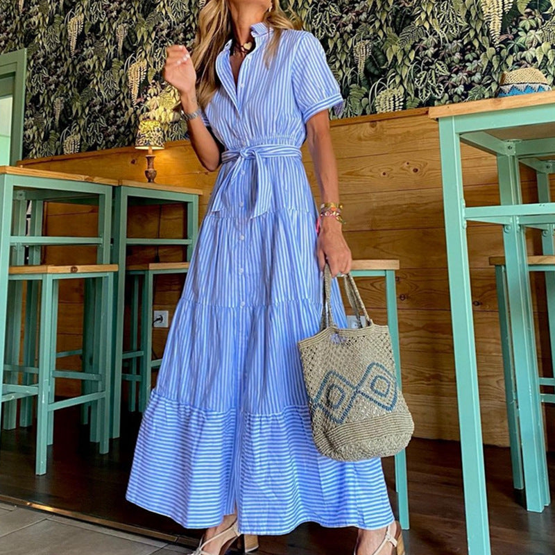 Women’s Midi Dress – Relaxed Fit – Button Front – Belted Waist – Breathable Blend
