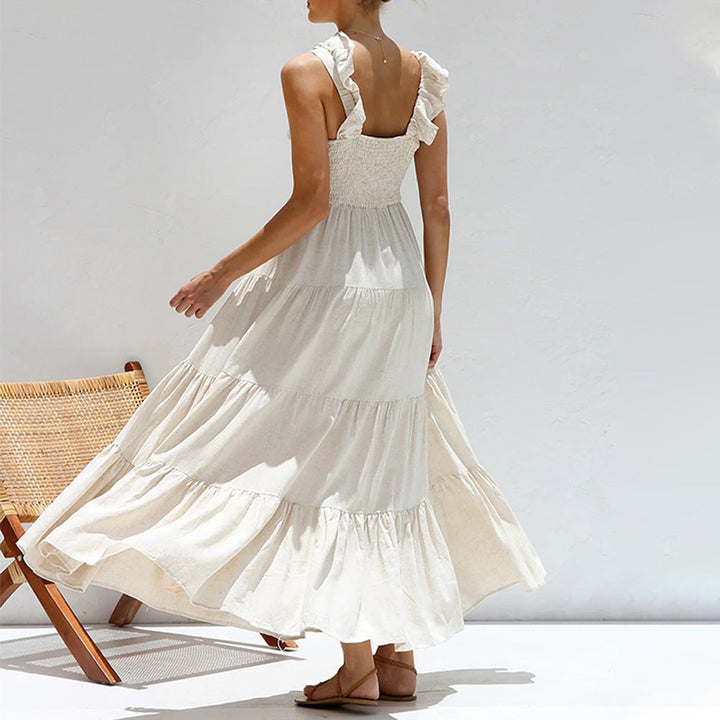 Women’s Maxi Dress – Flowing Fit – Tiered Silhouette – Ruffled Straps – Breathable Blend