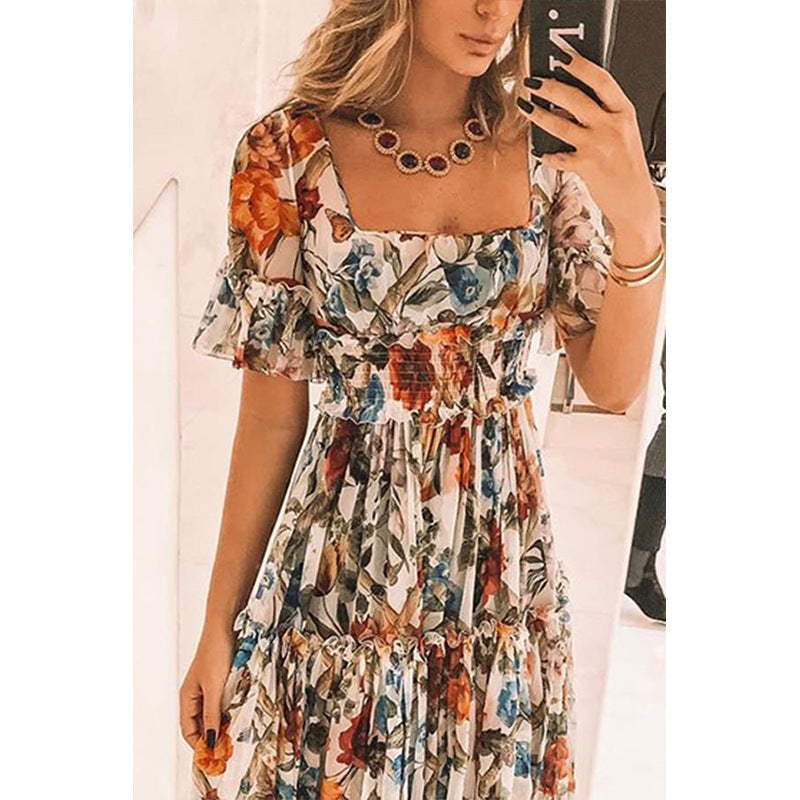 Women’s Maxi Dress - Smocked Bodice - Flutter Sleeve - Tiered Skirt - Breathable Blend