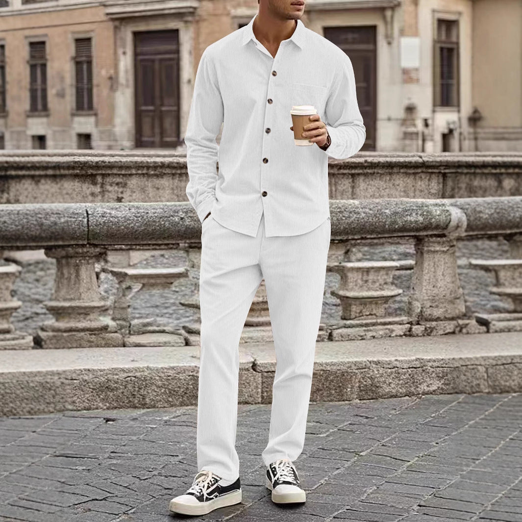 Men’s Corduroy Shirt and Pants Set – Relaxed Fit – Soft Textured – Button-Up Casual Wear