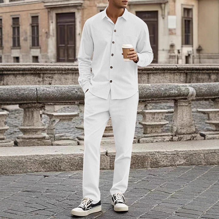Men’s Corduroy Shirt and Pants Set – Relaxed Fit – Soft Textured – Button-Up Casual Wear