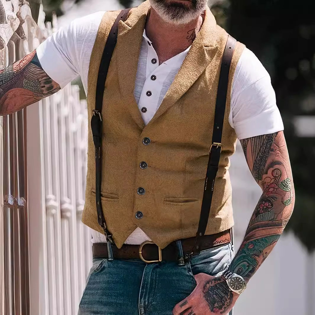 Men's Slim Fit Vest – Wool Blend – Notched Lapel – Button Front – Business Casual