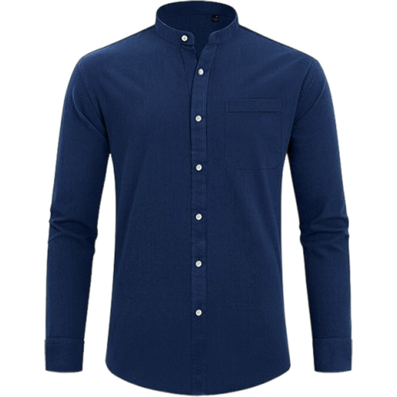 Men’s Button-Up Shirt – Relaxed Fit – Natural Fibers – Long Sleeve – Mandarin Collar
