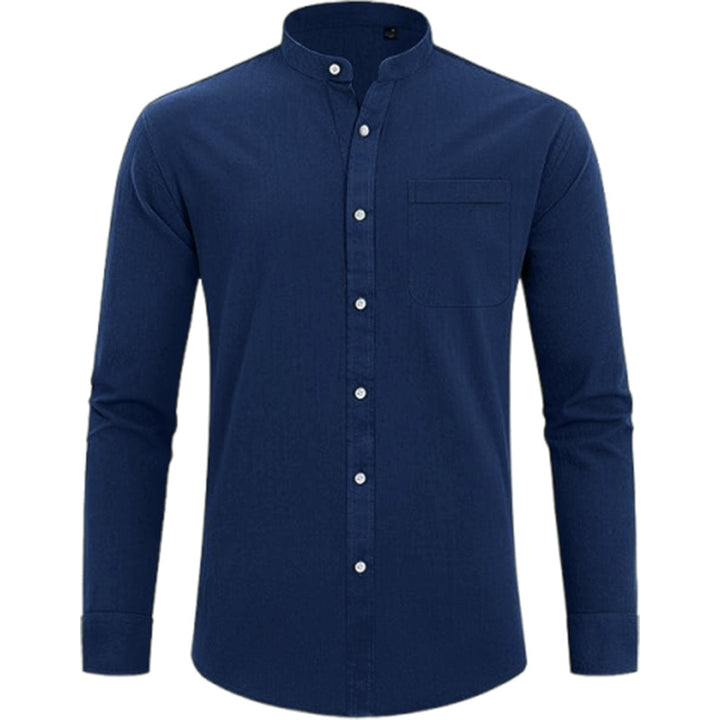 Men’s Button-Up Shirt – Relaxed Fit – Natural Fibers – Long Sleeve – Mandarin Collar