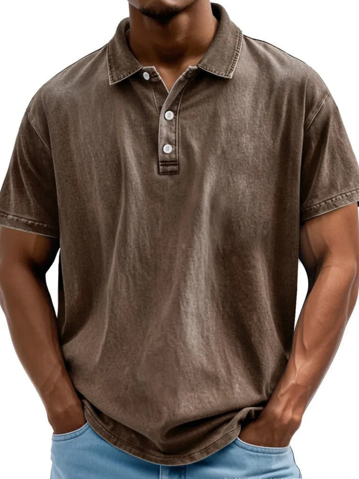 Men’s Polo Shirt - Relaxed Fit - Washed Retro Style - Short Sleeve Casual Wear
