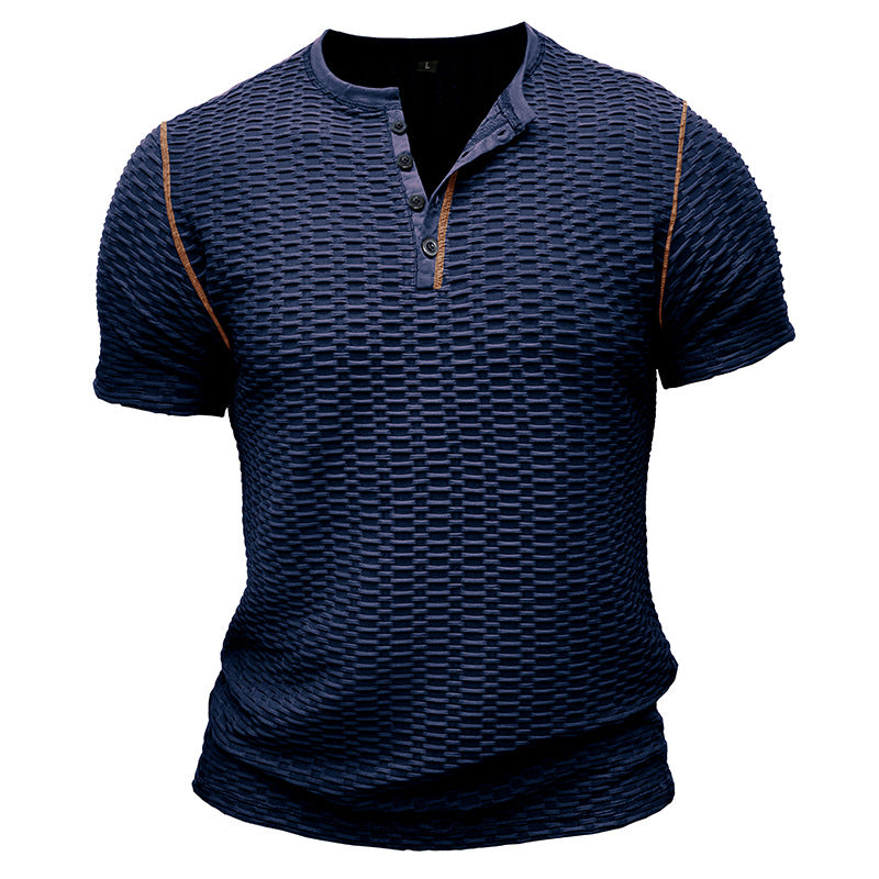 Men’s Henley Shirt - Slim Fit - Textured Fabric - Short Sleeve