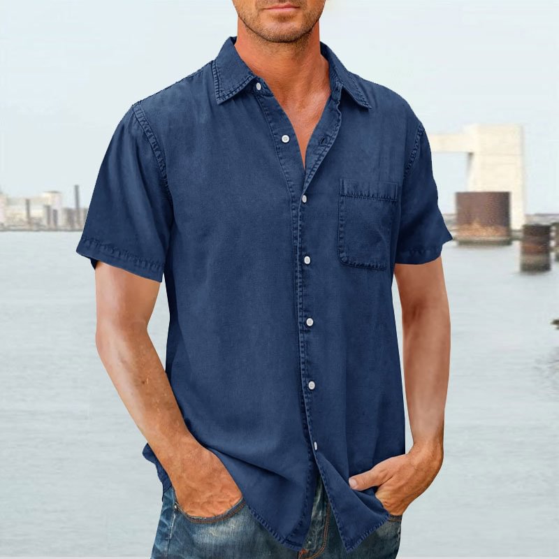 Men’s Short Sleeve Shirt - Relaxed Fit - Natural Fibers - Button Front Casual Style