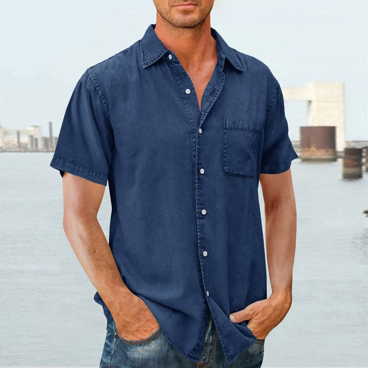 Men’s Short Sleeve Shirt - Relaxed Fit - Natural Fibers - Button Front Casual Style