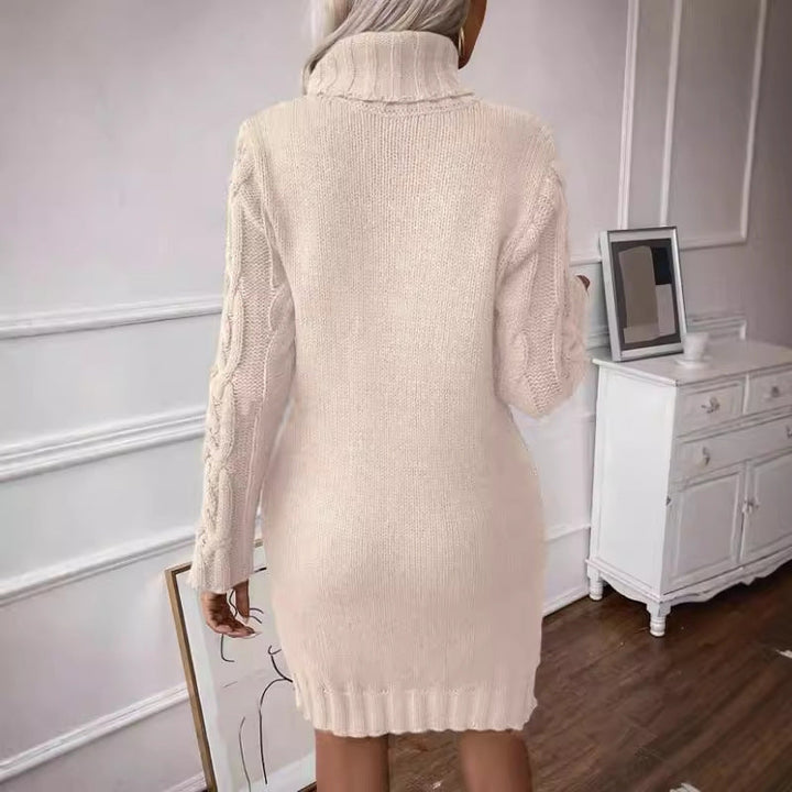 Women’s Sweater Dress – Cable Knit – Turtleneck – Slim Fit – Long Sleeve – Ribbed Hem