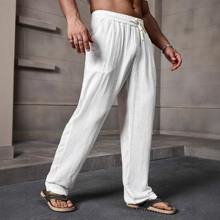 Men’s Casual Pants - Cotton Linen Blend - Loose Fit - Elastic Waist - Full Length